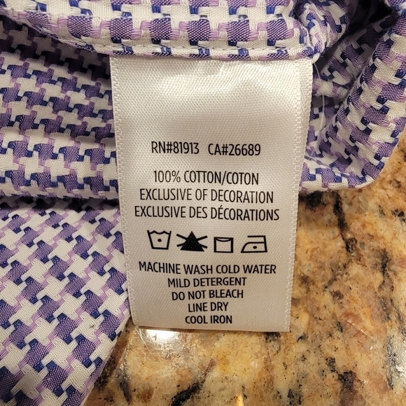 Robert Graham Purple Houndstooth Long Sleeve Button Up Men's Size 2XL - Picture 7 of 8